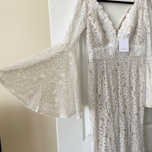 Lulus Duchess Ivory Bell Sleeve Dress